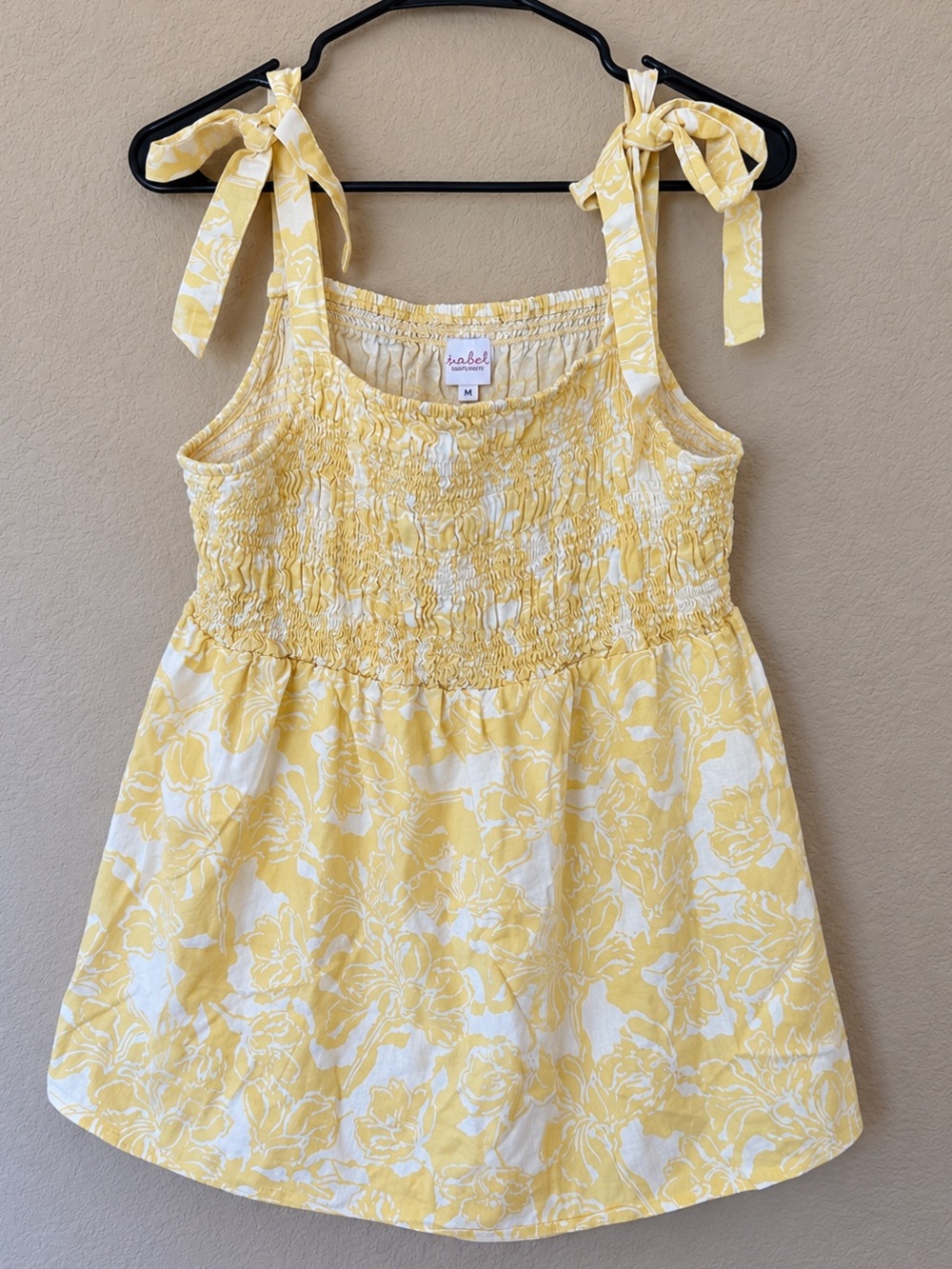 Isabel Maternity Yellow Floral Smocked Tie Shoulder Top Size L